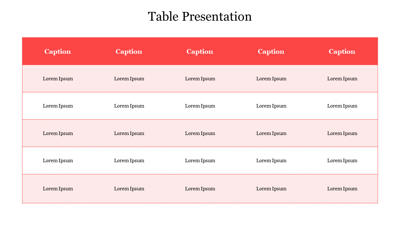 Multicolor Table Presentation PowerPoint Template Slide